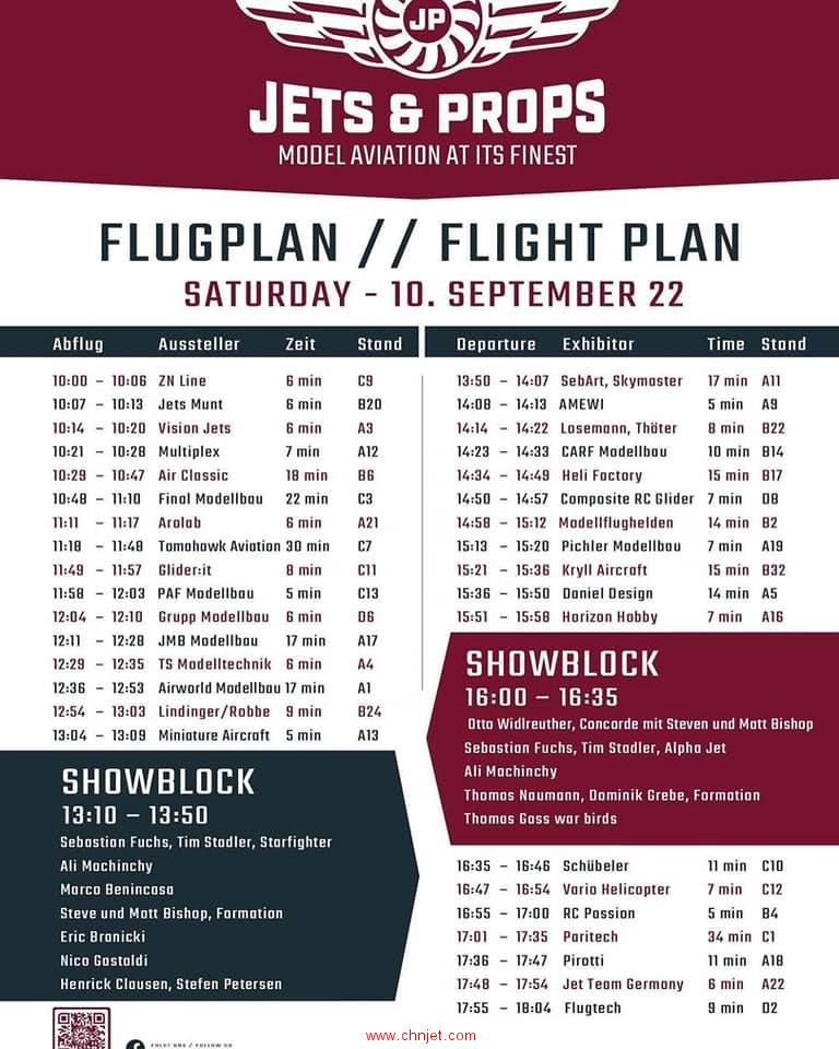 Jets&Props 2022飞行表演时间表