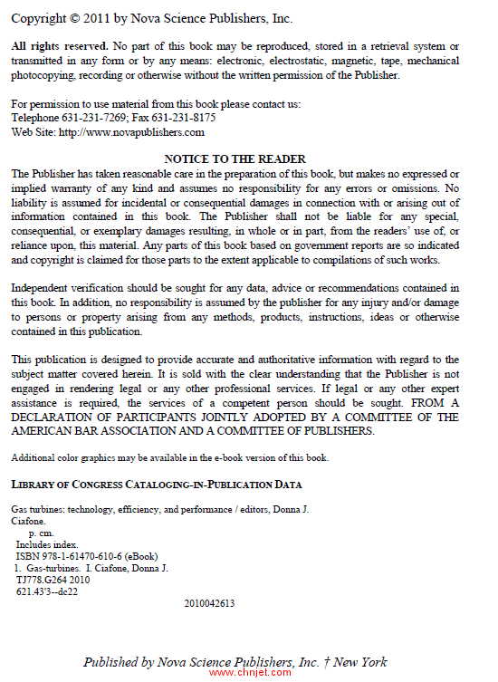 《Gas Turbines: Technology, Efficiency and Performance》