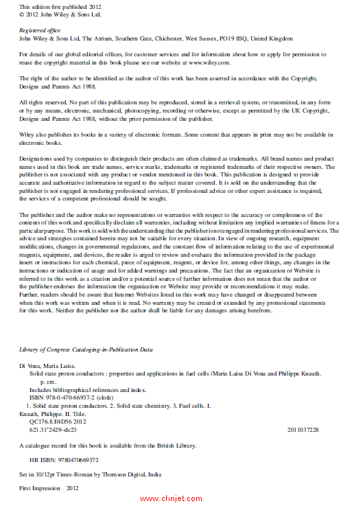 《Solid State Proton Conductors：Properties and Applications in Fuel Cells》