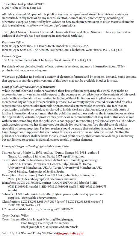 《Hybrid Systems Based on Solid Oxide Fuel Cells：Modelling and Design》