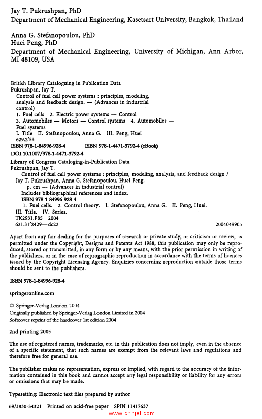 《Control of Fuel Cell Power Systems: Principles, Modeling, Analysis and Feedback Design》