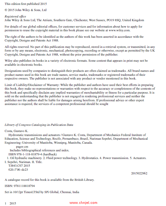 《Hydrostatic Transmissions and Actuators: Operation, Modelling and Applications》