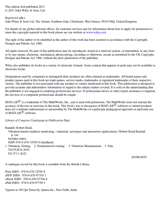 《Vibration-based Condition Monitoring: Industrial, Automotive and Aerospace Applications》