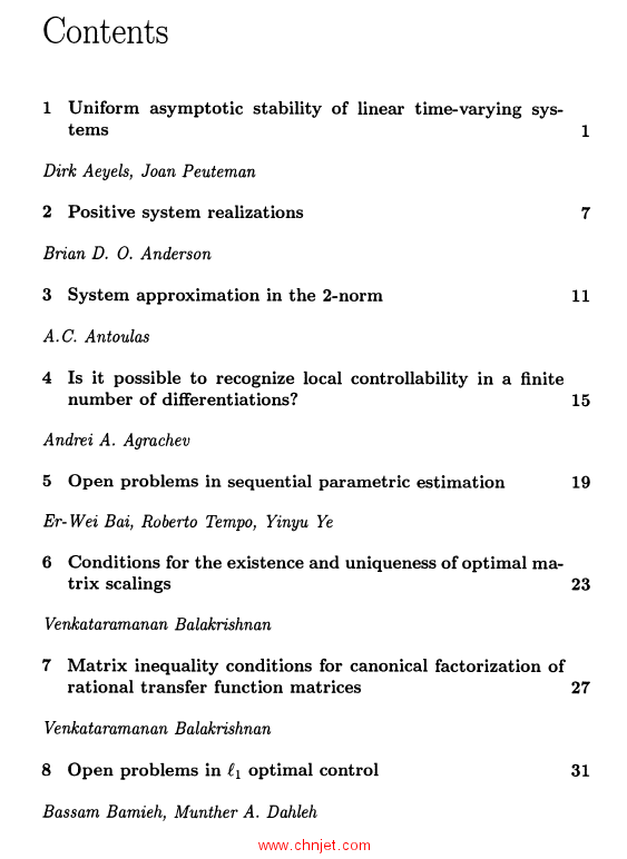 《Open Problems in Mathematical Systems and Control Theory》