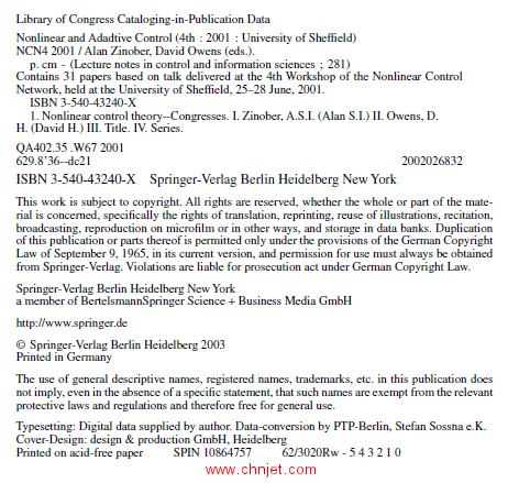 《Nonlinear and Adaptive Control: NCN4 2001》