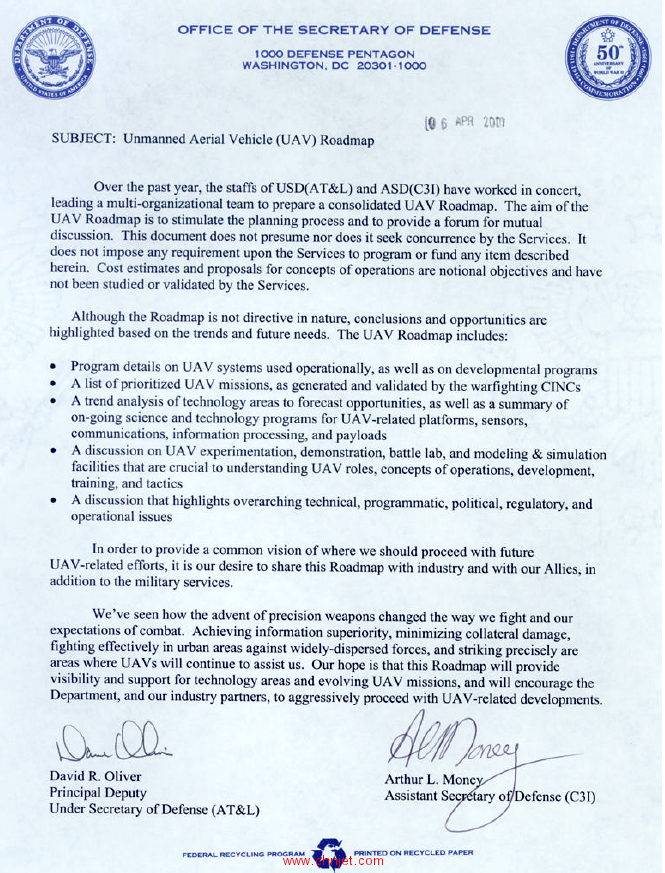 《Unmanned Aerial Vehicles (UAV)Roadmap (2000-2025)》