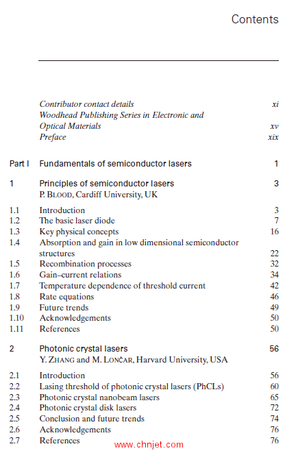 《Semiconductor lasers：Fundamentals and applications》