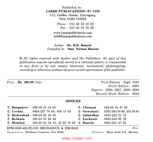 《A Textbook of Fluid Mechanics and Hydraulic Machines》第九版