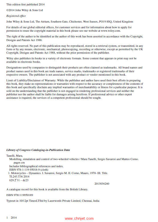 《Modelling, Simulation and Control of Two-Wheeled Vehicles》