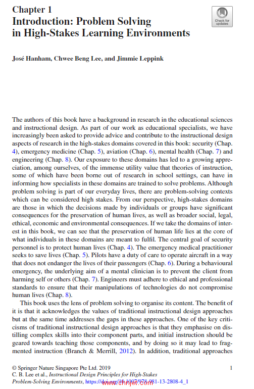 《Instructional Design Principles for High-Stakes Problem-Solving Environments》