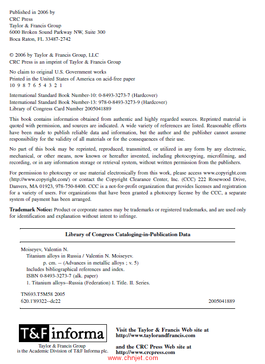 《Titanium Alloys：Russian Aircraft and Aerospace Applications》