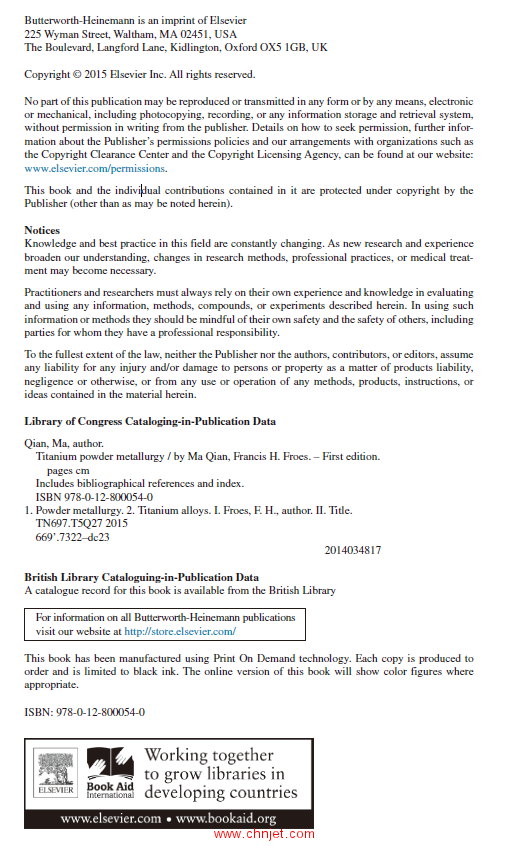 《Titanium Powder Metallurgy：Science, Technology and Applications》