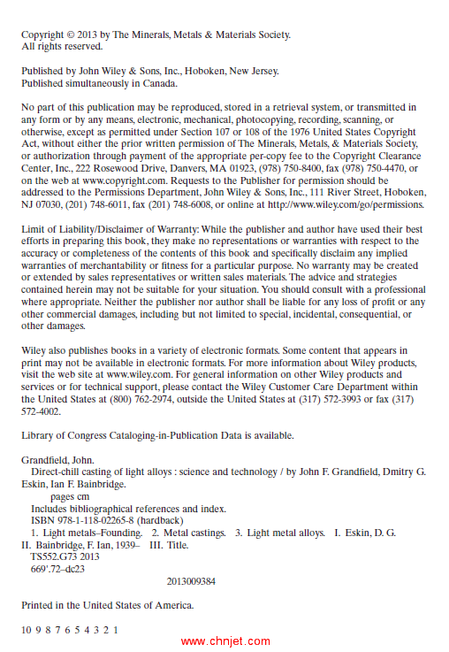 《Direct-Chill Casting Of Light Alloys: Science And Technology》