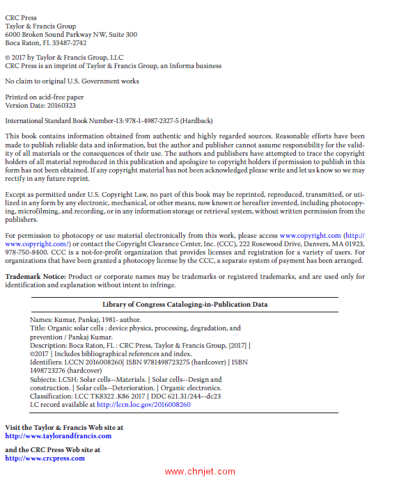 《Organic Solar Cells: Device Physics, Processing, Degradation, and Prevention》