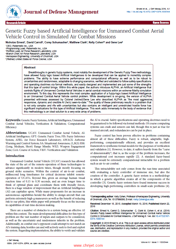 《Genetic Fuzzy based Artificial Intelligence for Unmanned Combat Aerial Vehicle Control in Simulate ...