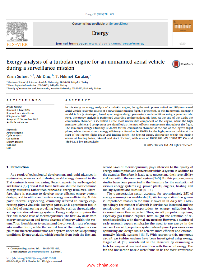 《Exergy analysis of a turbofan engine for an unmanned aerial vehicle during a surveillance mission ...