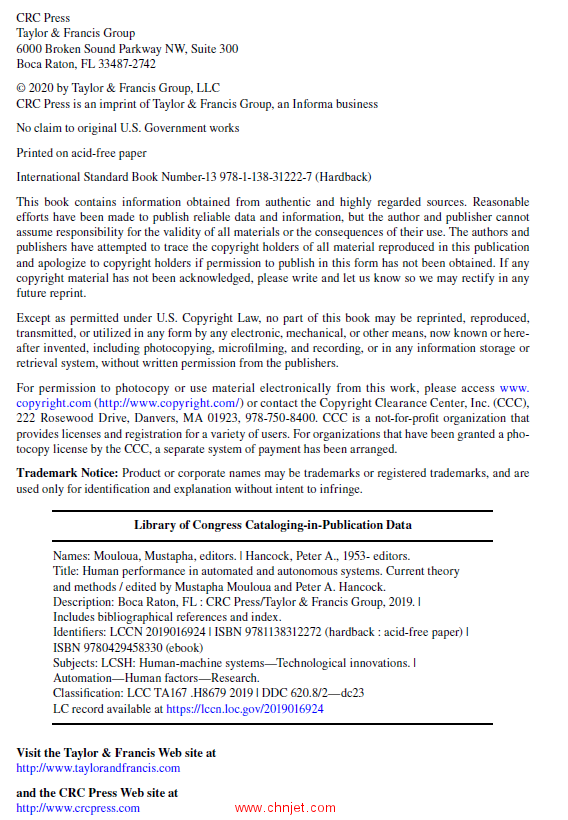 《Human Performance in Automated and Autonomous Systems：Current Theory and Methods》