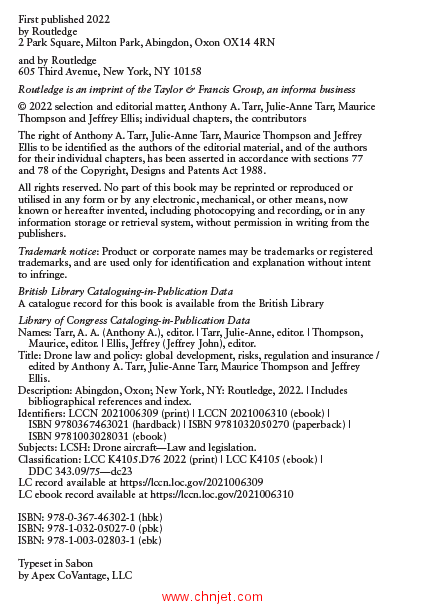 《Drone Law and Policy：Global Development, Risks, Regulation and Insurance》