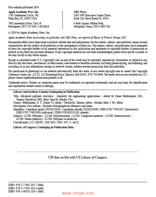 《Advanced Polymer Structures：Chemistry for Engineering Applications》