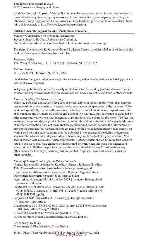 《Rare Earth Elements：Sustainable Recovery, Processing,and Purification》